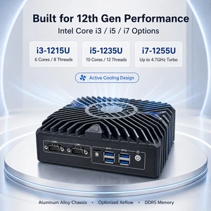 12th Gen Intel Core 3 HDMI Triple Display Dual COM 3x2.5G LAN Active Cooling DDR5 4G 5G Ready Office Industrial Mini PC