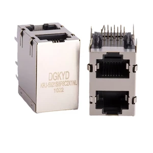 Dual Deck RJ45 Ethernet Port Shielded Cat3 Cat5 Gold Flash Plating PBT Black Housing THT Mounting 2X1 Port 8P8C RJ45 Jack