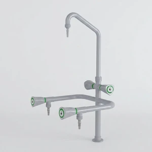 Three-way Metal Laboratory Faucet with Epoxy Surface and Rubber Tubing Connectors 3 Outlets for Lab School Industry Use