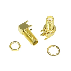 Factory Price SMA Female Jack Hembra Bulkhead 90 Degree Right Angle RA PCB Edge Mount RF Coaxial Connector 19mm Thread Length