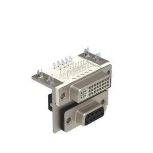 Denentech Premium Quality D-Sub Connectors Hot Selling Dual Port DR9P Female + DVI24+5 Right Angle DIP Connector with Screw
