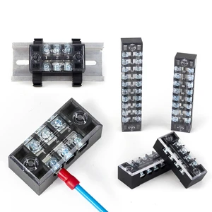 15A 3P 600V Double Row Screw Fixed Type Terminal Block 20-16 AWG Brass Conductor Wire Connector TB1503 Covered Barrier Terminal