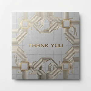 Silver Grey Gold Foil Circuit Board Microchip Geometric Emboss Custom Thank You Cards Tech Corporate Greeting Cards Bulk