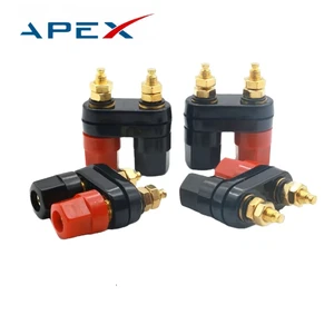 Double Row Round Terminal M4 Banana Socket Dual Audio Adaptor Brass Red and Black Connected Terminal