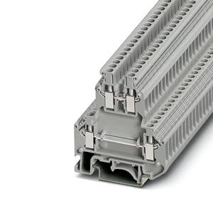 UKK 3 Double-level 12V Tin Plated Copper & Plastic Brass Gray Din Rail Terminal Block for 600V/24A Pitch 2.5mm Torque 7 Lb-in