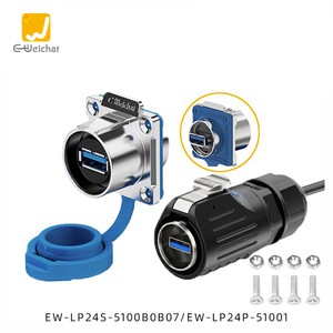 E-Weichat EW-LP24 Industrial USB 3.0 IP68 Waterproof Panel Mount Data Cable Connector For Charging Data Transfer Aerospace Power
