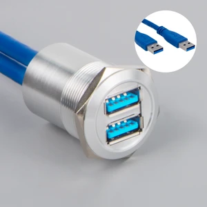 LYAN 25MM Metal Double USB3.0 Type-A Female to Male 60cm Wire Panel Mount Connector Factory Direct Silver Shell USB-13