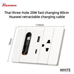 Fast Charging USB Socket Switch Panel 118 Type Mobile Phone Charging TYPE-C Thai Standard Multi-functional Wall Switch Socket