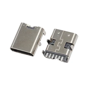 Type C 6P Vertical Female Socket DIP H10mm USB Connector for Fast Charging, Durable Metal Shell with Fixing Pins, RoHS Compliant