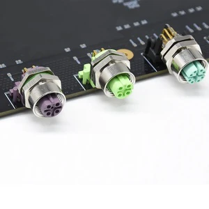 M12 Manufacturer Custom 12 Pin Panel Back Mount Brass Nickel Plated IP67 Waterproof Din PCB Front-fastened Angled Connectors