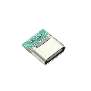 USB Type C 16-Pin Female Connector with 10mm PCB Board 3-Core Solder Terminal Double 5.1K Resistance