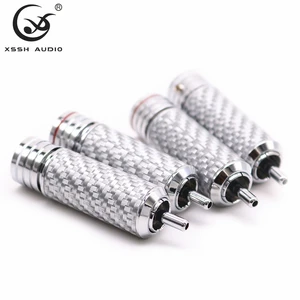 RCA Jack Adapter YIVO XSSH HIFI OEM Single Crystal Copper White Carbon Fiber Shell 10mm RCA Audio Plug Connector for Audio Cable