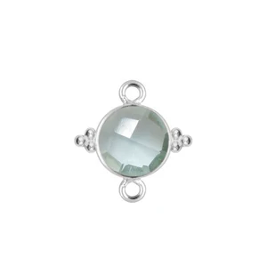 925 Sterling Silver Gold Plated Aquamarine Faceted Gemstone Fancy Bezel Two Loop DIY Necklace Bracelet Jewelry Making Connector