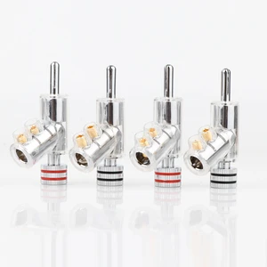 RASANTEK OEM ODM Brass Rhodium Plated Banana Connectors 45 Degree Locking Hifi Audio Video Connector Plug Speaker Cables