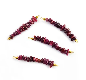 Natural Ruby Chips Bead Bar Gold Plated Sterling Silver Connector Charm Birthstone Crystal Bead Bar Pendant for Making Jewelry