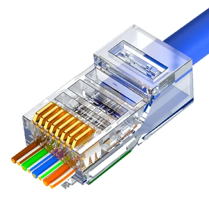 SAMZHE 100Pcs/Box Easy Pass Through Cat5e RJ45 Connector Plug Unshielded Rj45 8P8C Modular Plug UTP Ethernet LAN Crimp Connector