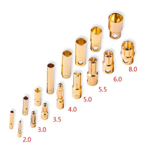Gold Plated Banana Plug 2mm 3mm 3.5mm 4mm 5mm 6mm 6.5mm 8mm Female Male Bullet Connector for Rc Drone Lipo Battery Esc Parts