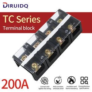 DIRUIDQ TC-2003 200A 600V Brass Bolt Connection Barrier Terminal Block >30 AWG Conductor 2-5 Poles for Industrial Applications