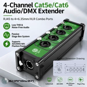 4-Channel Cat 5/6 Ethernet XLR Aluminum Ethernet Converter DMX RJ45 to 4 6.35 Combo Connectors Cable Audio Adaptor Extender Box