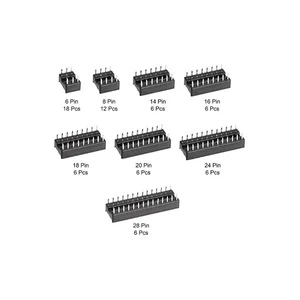 66PCS IC Socket Sample Pack, Chip Socket Sample Pack, 8 Types of Flat Pins, Totaling 66 Pieces