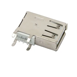 USB 2.0 Type a 4 Pin Female Connector Right Angle Type DIP Mounting 19.5mm Length Curled Edge Stainless Steel