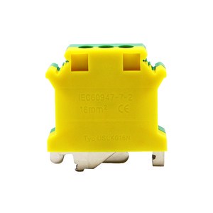 USLKG-16 Grounding Wiring Test Power Terminal Block Yellow-Green Guide Rail UK Grounding Terminal 16mm Junction Connector