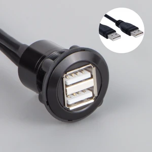 LYAN 22MM Metal Double USB2.0 Type-A Female to Male 60cm Wire Panel Mount Connector Factory Direct Black Shell USB-06-BK
