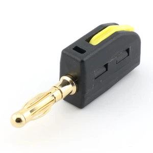 Globaltone 4mm High Current 32A/250V Quick Connect Solderless Stainless Steel Banana Plug Terminal Gold Plating Black 0.2-2.5mm2
