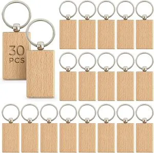 Laser Engraving Unfinished Rectangular Tag Crafts Wood Engraving Blanks Rectangle Wooden Key Chain Wood Blanks for Keychains