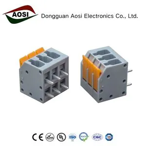 AOSI 2601 V0 Flame Retardant Push-in Type Spring-loaded PCB Terminal Block 10A 16A, Dual Row, 3.5mm 5.0mm Pitch