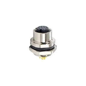 M12 Female Back Board Connector IP67 Waterproof Automotive Use Nickel-Plated Copper for Soldering Purposes Rated 1.5A 250V