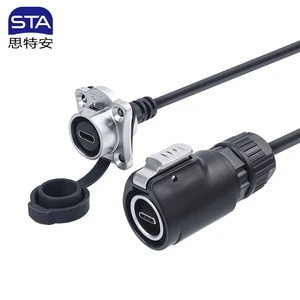 LP16 Type-C IP67 High-Speed Data Industrial Waterproof Connector Panel Mount Female USB 3.0 3.1 IP67 Male Data Extension Cable
