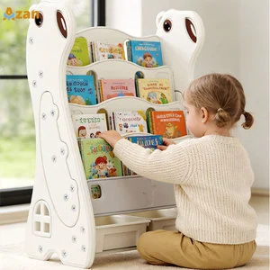 Kids Polar Bear Bookshelf With Toy Storage Front Facing Book Rack for 1 6 Years Old