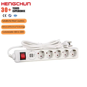 1.5M 2M 3M 5M EU 5 Way EU Plug Power Socket With and Overload USB Ports Surge Protection For Home Office Industrial Use