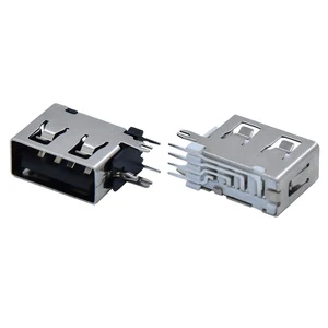 USB 2.0 Type A Connector 4 Pin Female Connector 90 Degree Horizontal Mount Side Insert Charging Port 10mm Short Receptacle