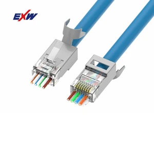 Cat7 Cat8 Cat6a Coloured Ethernet Rj45 Connector Pass Through Rj45 Pass Through Connector 50u