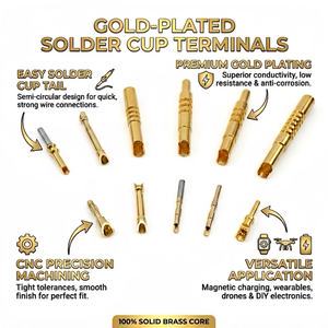 CNC Machined Brass Contact Pins With Solder Cup Tail - Gold Plated Spring Loaded Connector Parts For Smart Devices.