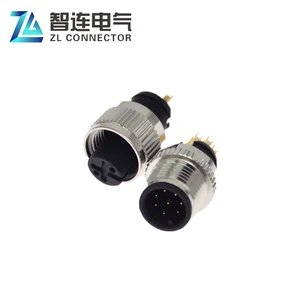 M12 Circular Male Head Line End Connector IP68 Rated 250V Gold-Plated Copper Contact 2 3 4 5 6 8 12pin