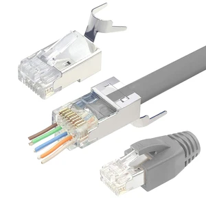 ZoeRax 1set OD 1.5mm RJ45 Modular Plugs & 8.5mm Protective Cover Ethernet CAT7 STP Gold Plated Pass-Through Connectors