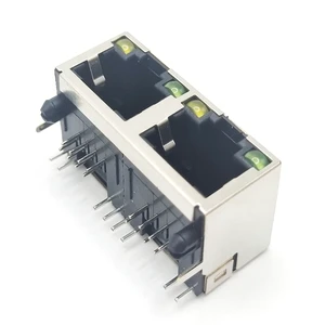 1x2 RJ45 Module Double Port Shielded Ethernet Connectors with LED Male/Female 8 Pin for PCB and Wire Connections