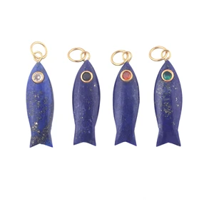 Natural afghani lapis lazuli gemstone connector handmade fish carving jewelry making gemstone connector pendant for necklace