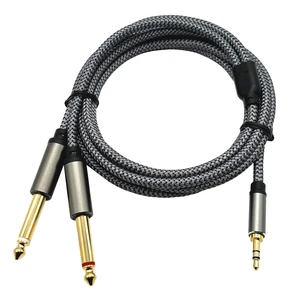High Quality 3.5mm to Dual 6.35mm Gold Plated Audio Cable Stereo Adapter Male to Male 6.35mm Compatible Speakers Microphones