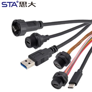 TYPE-C Panel Female Socket 30cm Length with Front Installation Male Straight Plug Thread USB3.0 Circular Connector USB-A