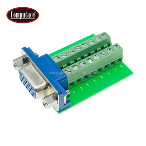 D-Sub 15-Pin Vertical Female VGA Adapter Socket with Screw Terminal Block Connector Nickel Plated Blue and Green 0.5A/30V