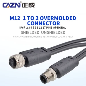 M12 1 To 2 Male Female Cable Y Branch Splitter Connector 4 Pin 5 Pin Waterproof Unshielded 1 Meter PVC Circular Overmolded Plug