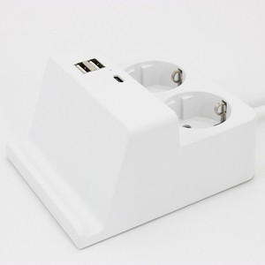 Plug With Socket USB-C Cube Extension With 2 AC Outlets 2 USB-A 1 USB-C Ports And Intelligent Phone Holder