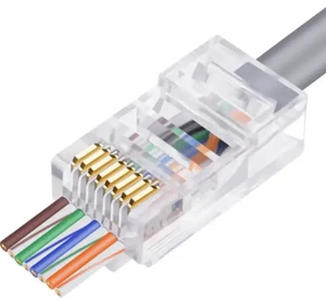 Solid Cat 6 RJ45 Connectors with Cat 6 Ends Modular Plugs/Ethernet/Network Connectors Pass Communication Cables