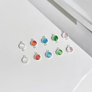 Hot Sales 925 Sterling Silver 6mm Cat's Eye Stone Fashion Pendants Charm for Jewelry Making Connectors