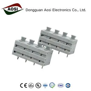 AOSI Push-In Terminal Block 7.5mm Connector FS1.5-XX-750-02 10A 300V Power Spring Loaded Copper Alloy Contacts Nylon Housing
