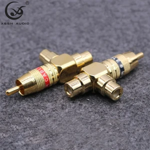 RCA Connector Plug YIVO XSSH Audio Speaker Amplifier HIFI 3 Links 1 Male 2 Female Brass Plated Gold RCA Adaptors Socket Jack